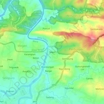 Mapa topográfico Napel, altitud, relieve