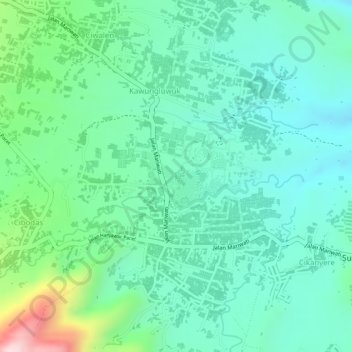 Mapa topográfico Taman Bunga Nusantara, altitud, relieve