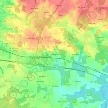 Mapa topográfico Le Rohabon, altitud, relieve