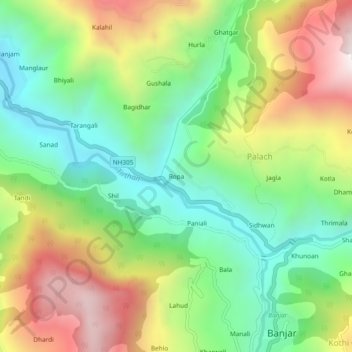 Mapa topográfico Ropa, altitud, relieve