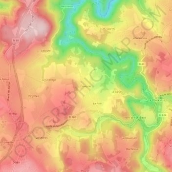 Mapa topográfico Ceveyrac, altitud, relieve