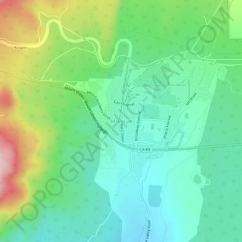 Mapa topográfico McCloud, altitud, relieve