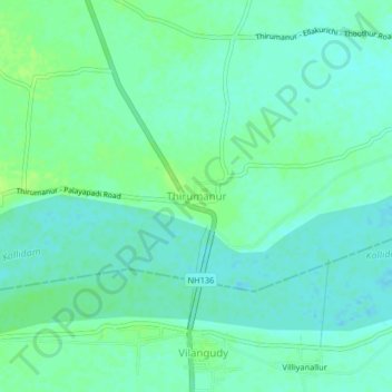 Mapa topográfico Thirumanur, altitud, relieve