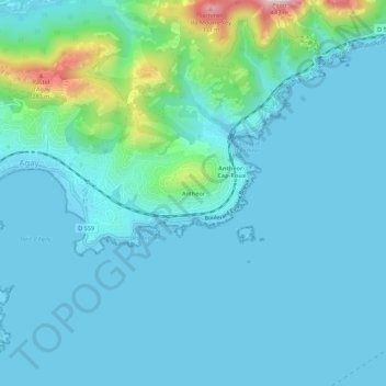 Mapa topográfico Anthéor, altitud, relieve