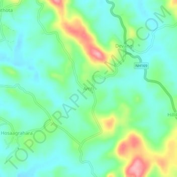 Mapa topográfico Amti, altitud, relieve