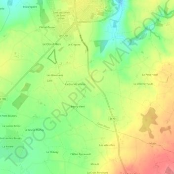 Mapa topográfico La Fresnaie, altitud, relieve