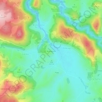 Mapa topográfico Brezojevica, altitud, relieve