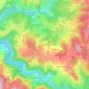 Mapa topográfico Les Chelles, altitud, relieve