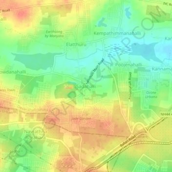 Mapa topográfico Sadahalli, altitud, relieve