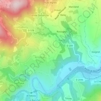 Mapa topográfico Les Romaneaux, altitud, relieve