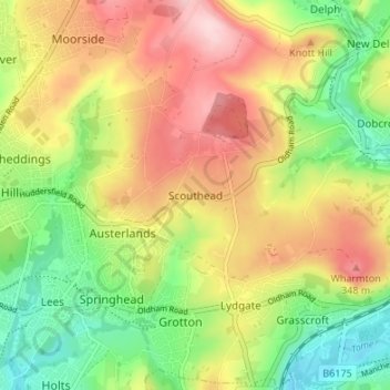 Mapa topográfico Scouthead, altitud, relieve