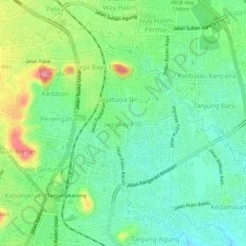 Mapa topográfico Jagabaya III, altitud, relieve