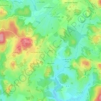 Mapa topográfico Villard, altitud, relieve