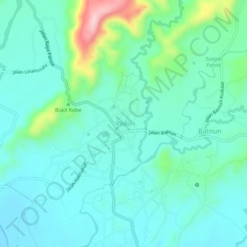 Mapa topográfico Pollo, altitud, relieve