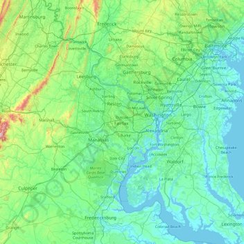 Mapa topográfico Fairfax (city), altitud, relieve