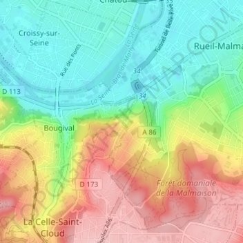 Mapa topográfico La Jonchère, altitud, relieve