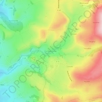 Mapa topográfico La Borie Neuve, altitud, relieve