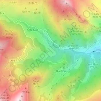 Mapa topográfico La Visuela, altitud, relieve