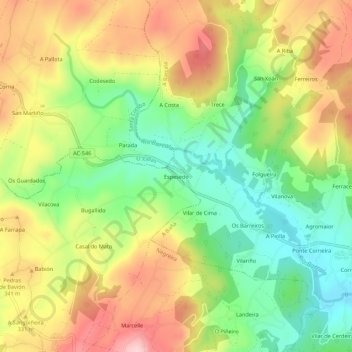 Mapa topográfico Espesedo, altitud, relieve