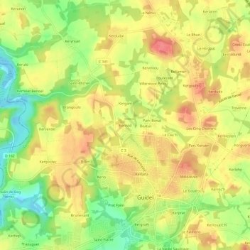 Mapa topográfico Kernod, altitud, relieve