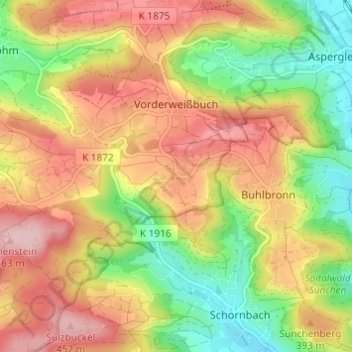 Mapa topográfico Streich, altitud, relieve