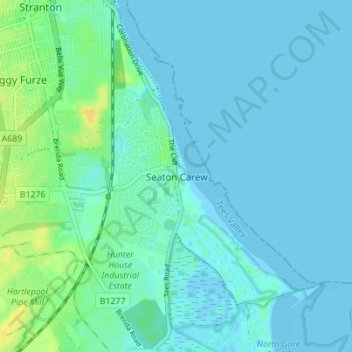 Mapa topográfico Seaton Carew, altitud, relieve