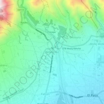 Mapa topográfico Bella Vista, altitud, relieve