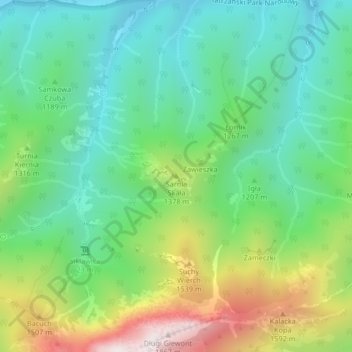 Mapa topográfico Sarnia Skała, altitud, relieve