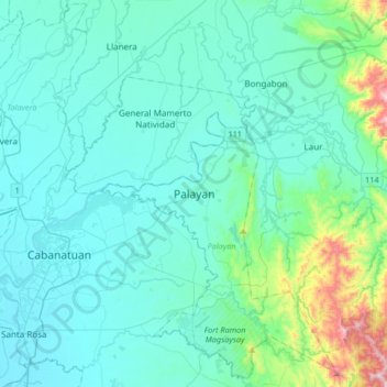 Mapa topográfico Palayan, altitud, relieve