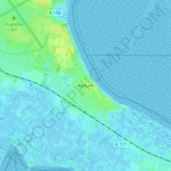 Mapa topográfico Keitum, altitud, relieve