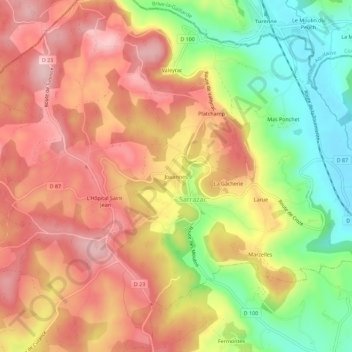 Mapa topográfico Jouannes, altitud, relieve