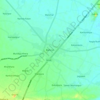Mapa topográfico Behror, altitud, relieve