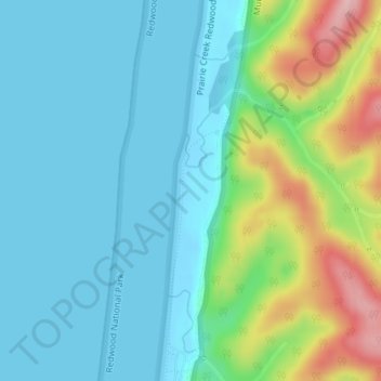 Mapa topográfico Gold Bluffs Beach, altitud, relieve