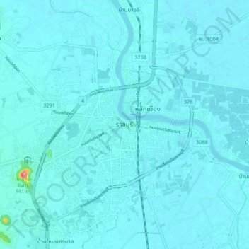 Mapa topográfico Ratchaburi, altitud, relieve