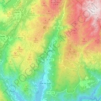 Mapa topográfico Gerês, altitud, relieve