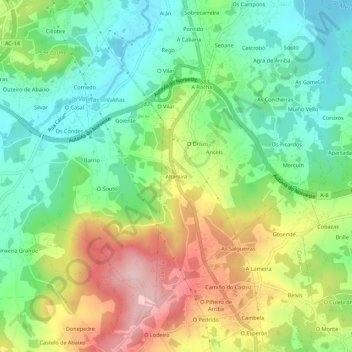 Mapa topográfico Altamira, altitud, relieve