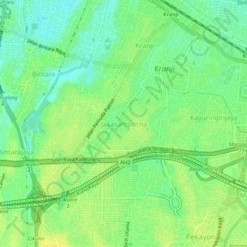 Mapa topográfico Jakasampurna, altitud, relieve
