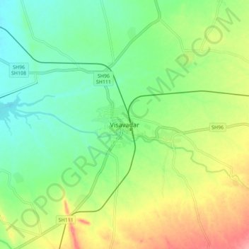 Mapa topográfico Visavadar, altitud, relieve