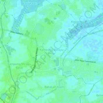 Mapa topográfico Kampung Melayu Timur, altitud, relieve