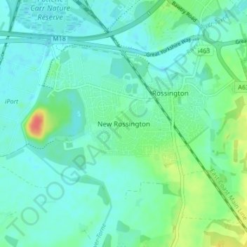 Mapa topográfico New Rossington, altitud, relieve
