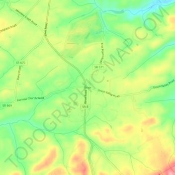 Mapa topográfico Riner, altitud, relieve