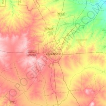 Mapa topográfico Vijayapura, altitud, relieve