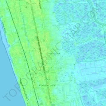 Mapa topográfico Punnapra, altitud, relieve