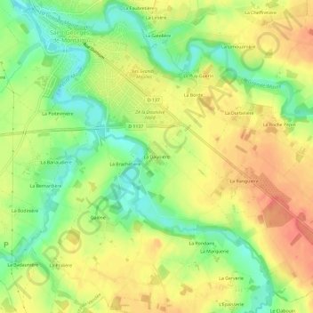 Mapa topográfico La Daunière, altitud, relieve