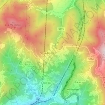 Mapa topográfico Giovipass, altitud, relieve