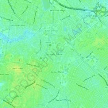 Mapa topográfico Kempsville Colony, altitud, relieve