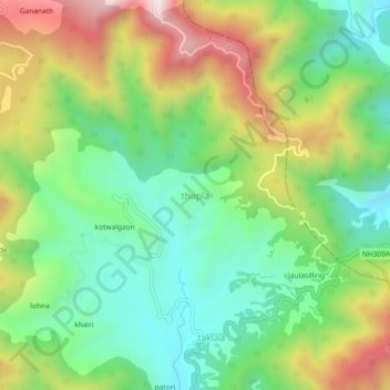 Mapa topográfico thapla, altitud, relieve