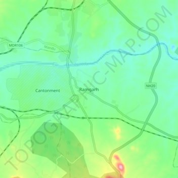 Mapa topográfico Ramgarh, altitud, relieve