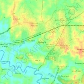 Mapa topográfico Cibayana, altitud, relieve