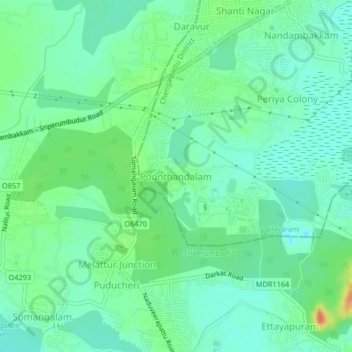 Mapa topográfico Poonthandalam, altitud, relieve